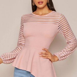 Pastel Pink Glitter Striped Asymmetrical Top